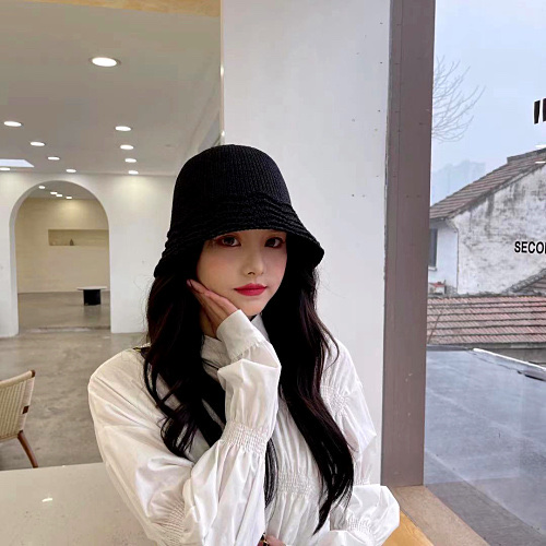 ins Fisherman hat female Internet celebrity Spring and Autumn New Korean style versatile and face-enhancing small Japanese wavy knitted bucket hat detail image 1