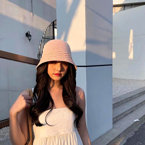 ins Fisherman hat female Internet celebrity Spring and Autumn New Korean style versatile and face-enhancing small Japanese wavy knitted bucket hat detail image 7