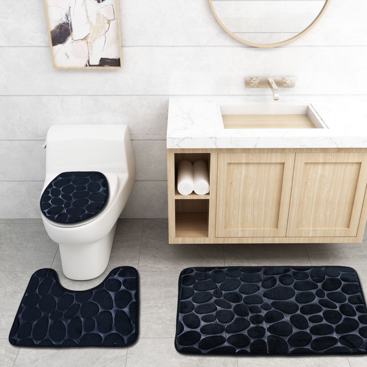 Sponge stone embossed three-piece set