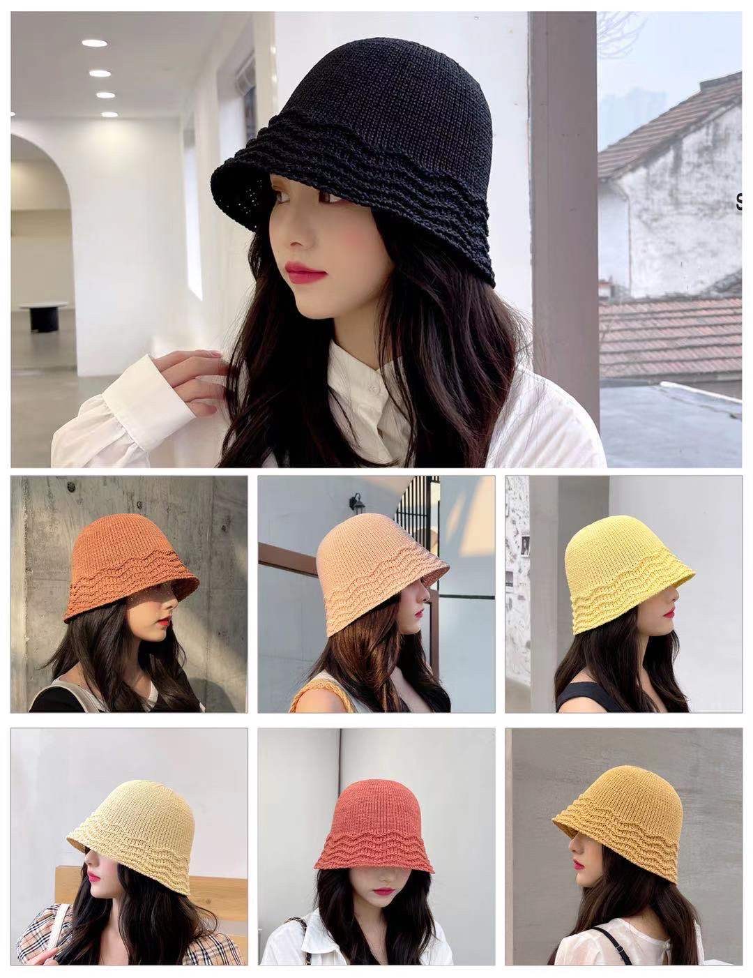 ins Fisherman hat female Internet celebrity Spring and Autumn New Korean style versatile and face-enhancing small Japanese wavy knitted bucket hat detail image 8