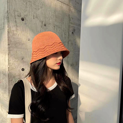 ins Fisherman hat female Internet celebrity Spring and Autumn New Korean style versatile and face-enhancing small Japanese wavy knitted bucket hat Item Picture
