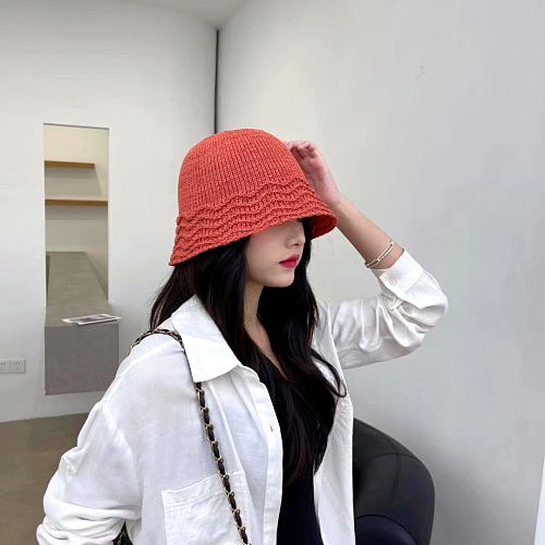 ins Fisherman hat female Internet celebrity Spring and Autumn New Korean style versatile and face-enhancing small Japanese wavy knitted bucket hat detail image 6