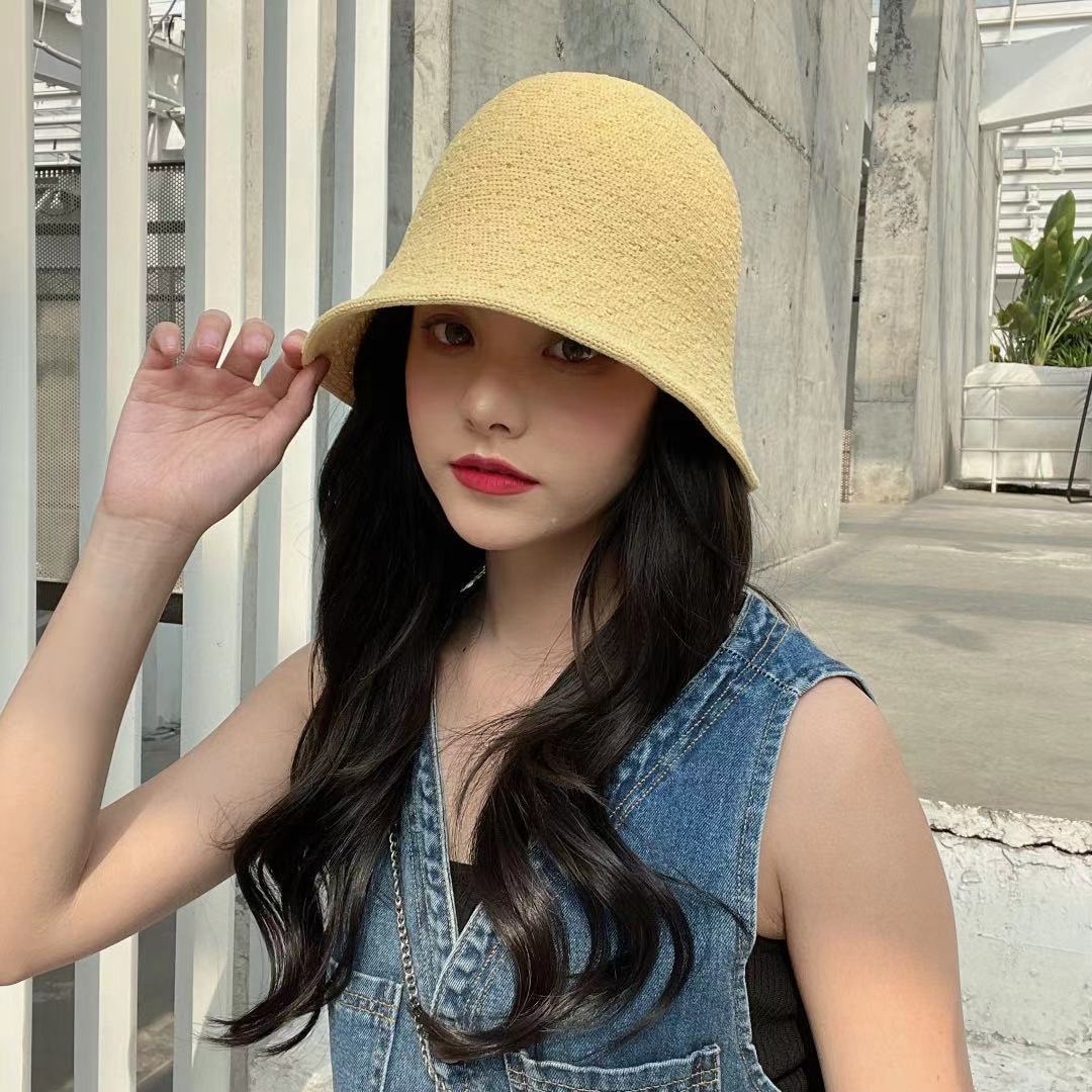 Japanese-style woven bucket hat for women, summer sun protection and shade fisherman hat, vacation straw hat, foldable fashionable shade hat detail image 7