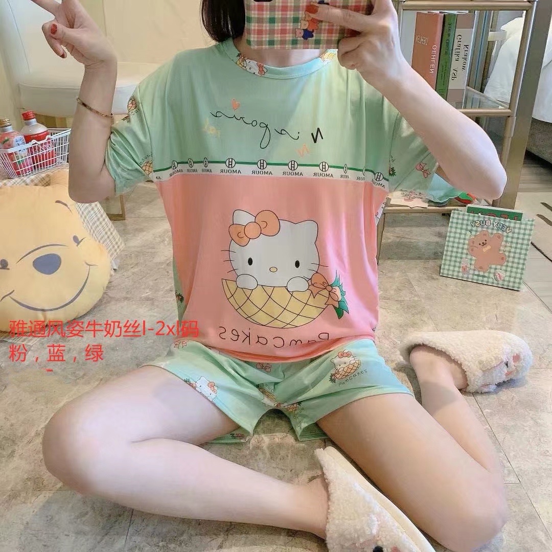 睡衣女夏季牛奶丝短袖短裤可爱两件套装卡通可爱薄款学生清新家居服详情图17