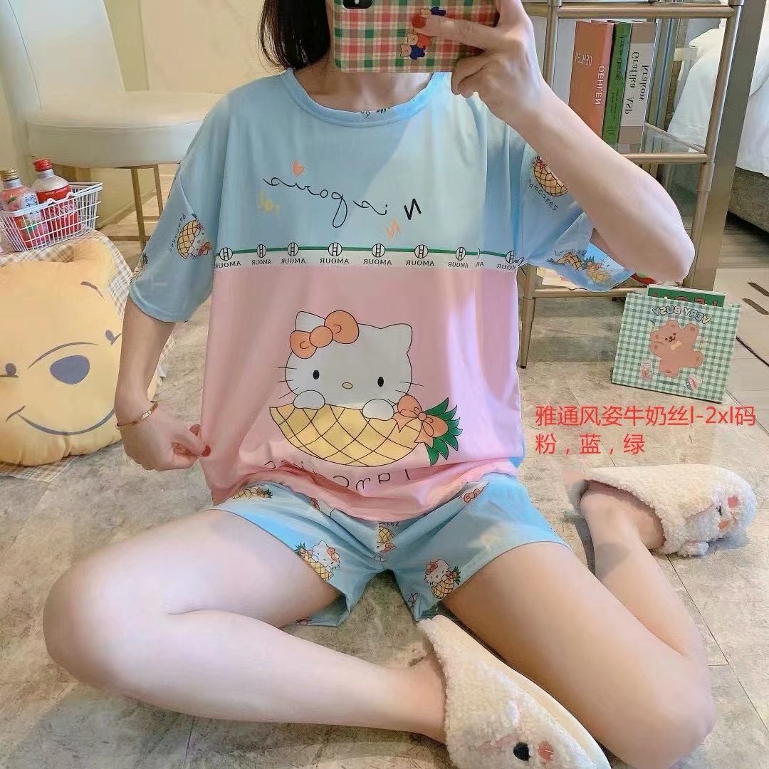 睡衣女夏季牛奶丝短袖短裤可爱两件套装卡通可爱薄款学生清新家居服详情图18