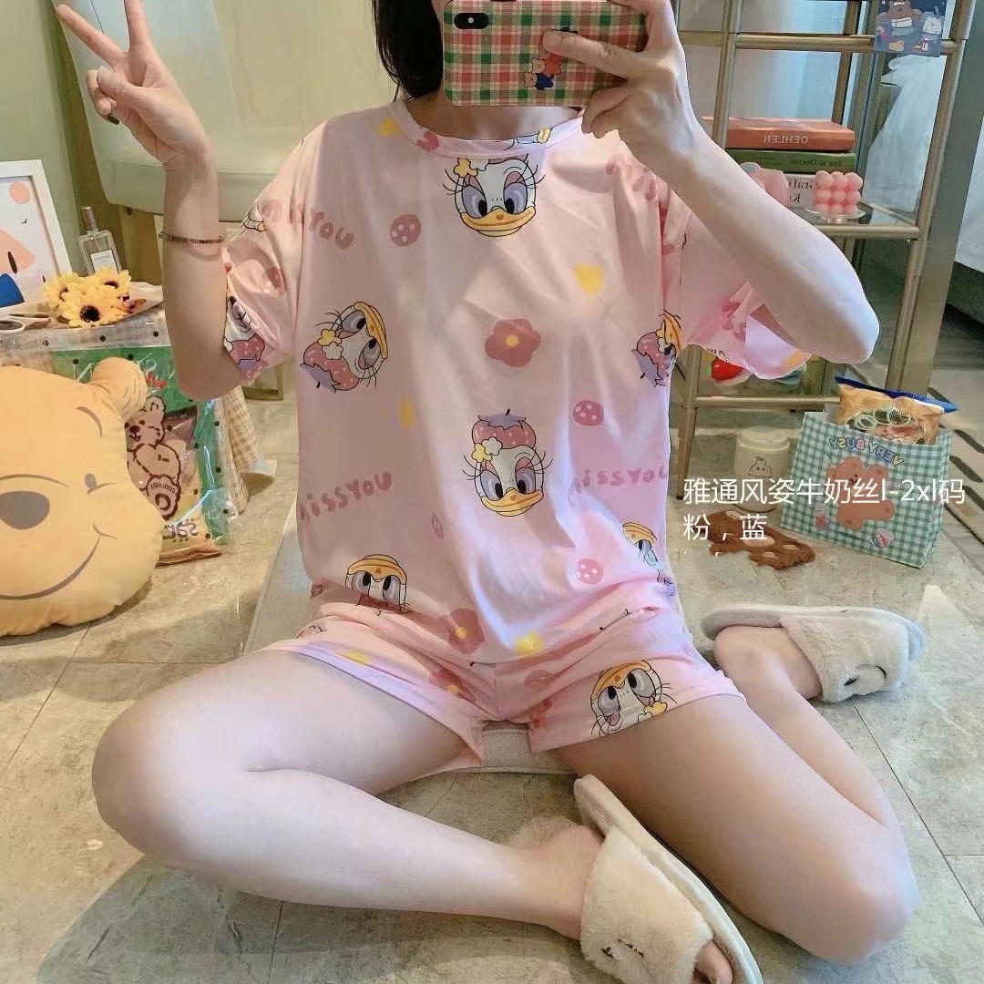 睡衣女夏季牛奶丝短袖短裤可爱两件套装卡通可爱薄款学生清新家居服详情图11