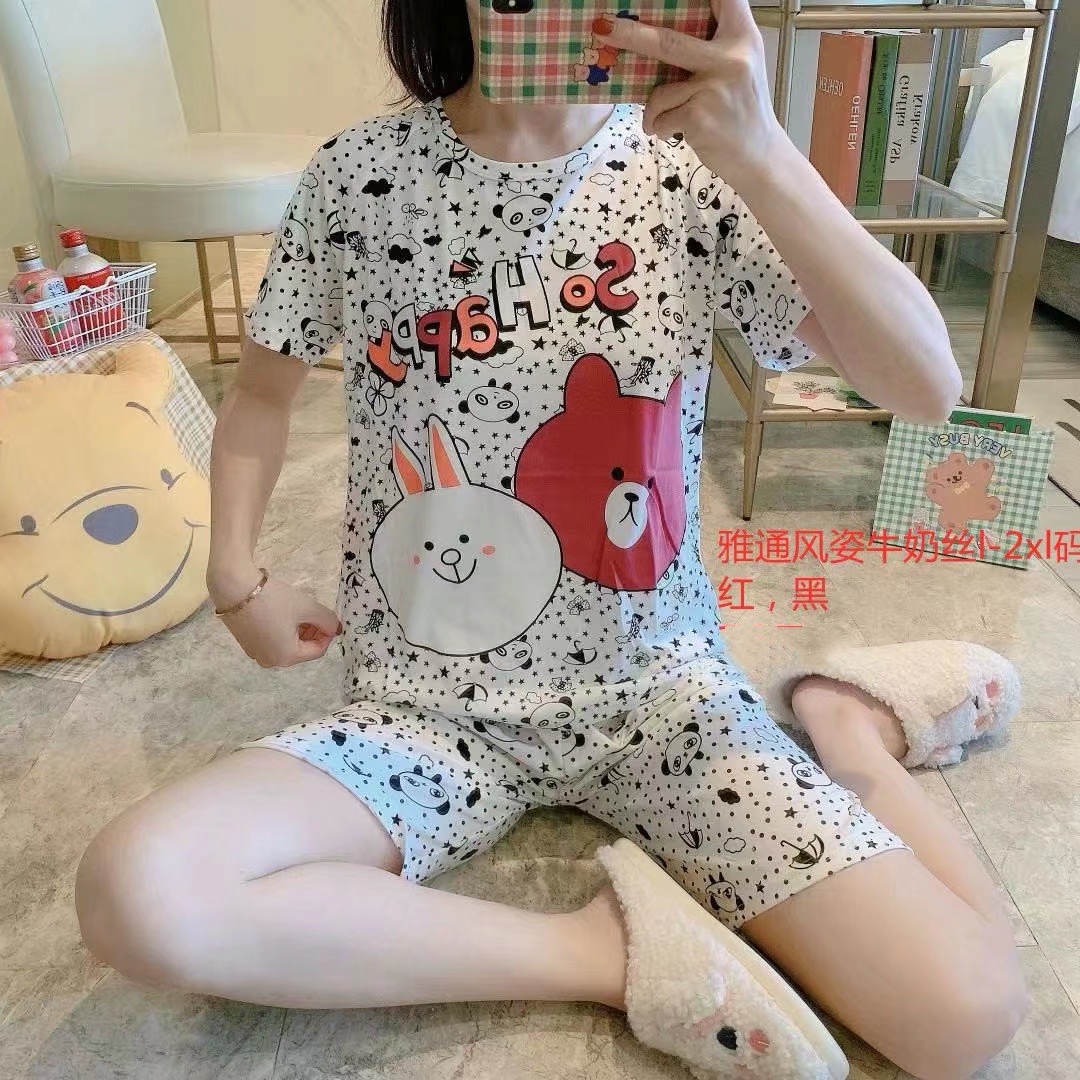 睡衣女夏季牛奶丝短袖短裤可爱两件套装卡通可爱薄款学生清新家居服细节图