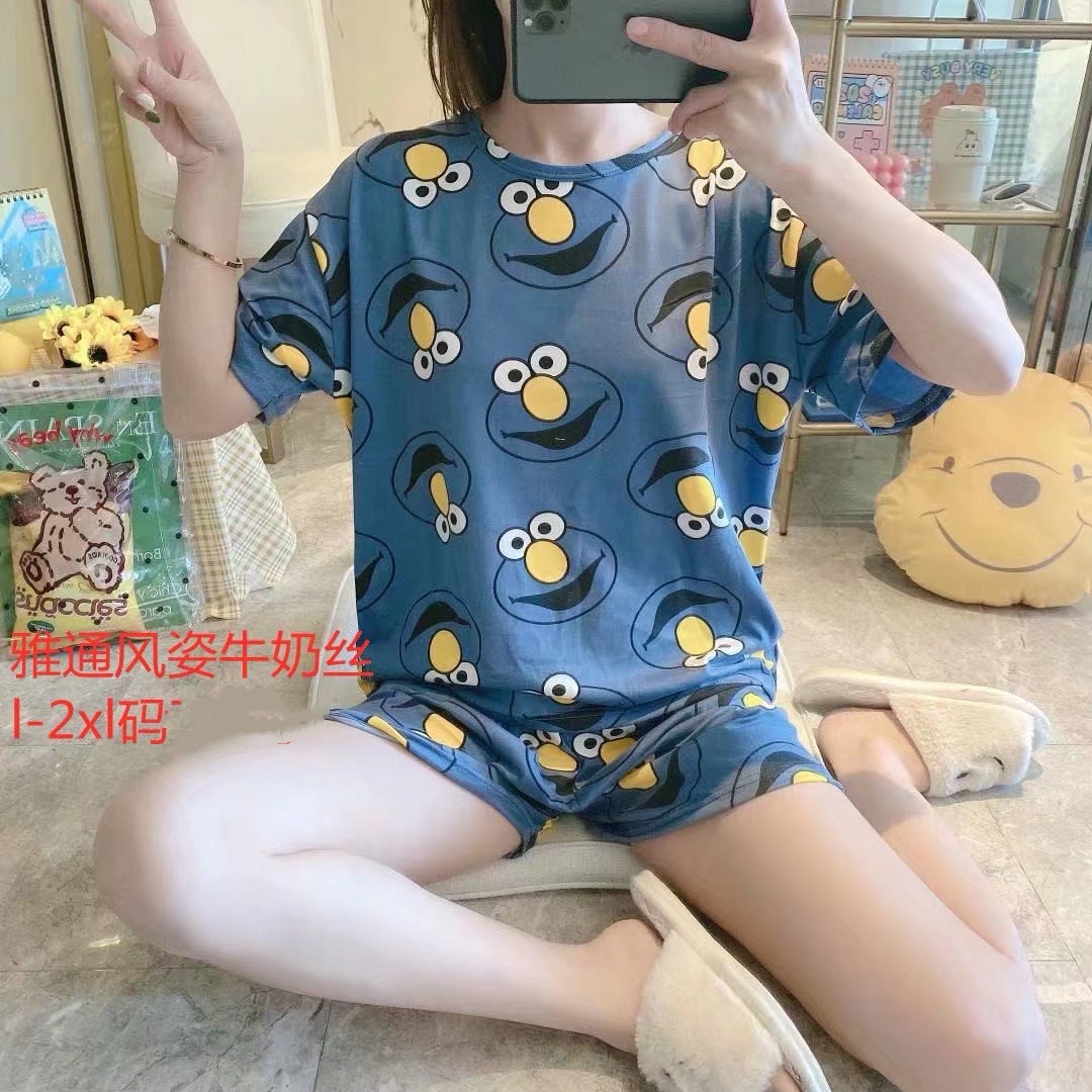睡衣女夏季牛奶丝短袖短裤可爱两件套装卡通可爱薄款学生清新家居服详情图4