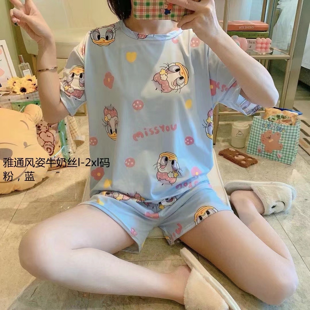 睡衣女夏季牛奶丝短袖短裤可爱两件套装卡通可爱薄款学生清新家居服详情图10