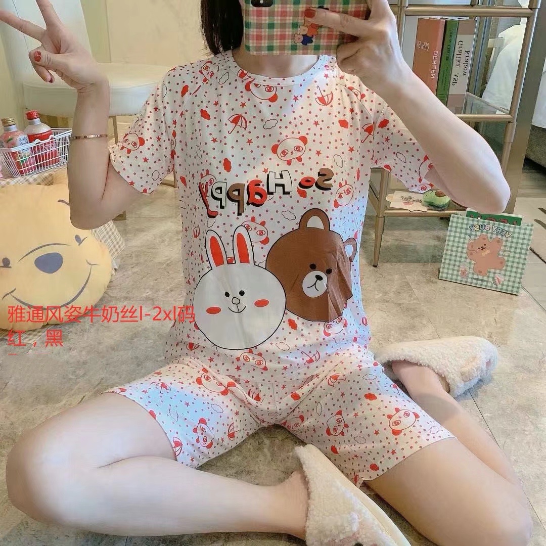 睡衣女夏季牛奶丝短袖短裤可爱两件套装卡通可爱薄款学生清新家居服详情图16