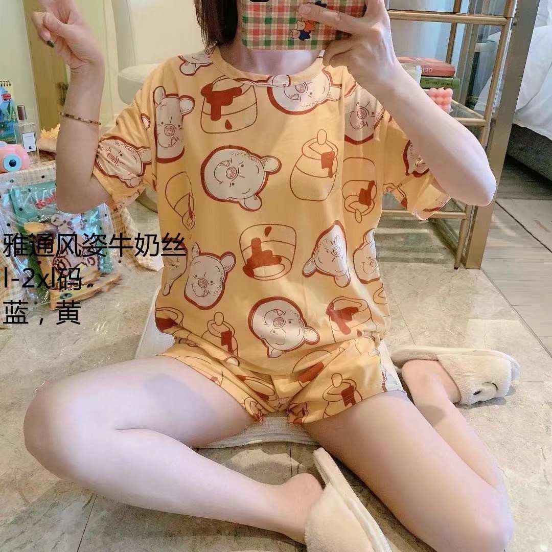 睡衣女夏季牛奶丝短袖短裤可爱两件套装卡通可爱薄款学生清新家居服详情图6