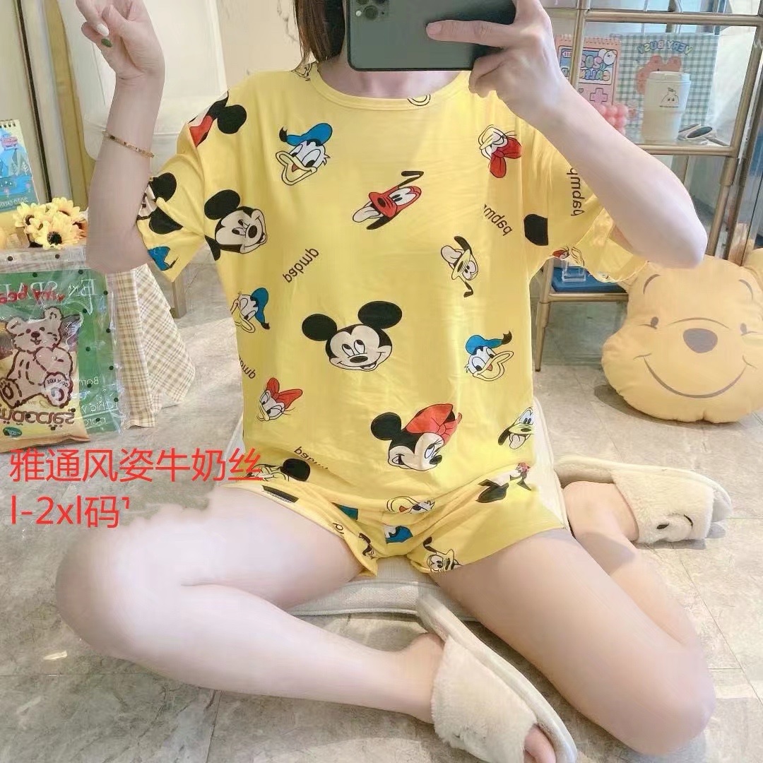 睡衣女夏季牛奶丝短袖短裤可爱两件套装卡通可爱薄款学生清新家居服详情图2