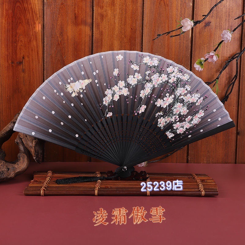 新款一笑扇女折扇中国风复古风日韩扇子竹艺详情20