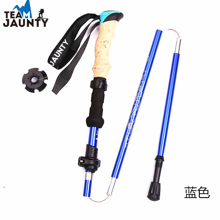 热销五节伸缩折叠登山杖EVA仿软木直柄轻便户外徒步合金手杖 细节图