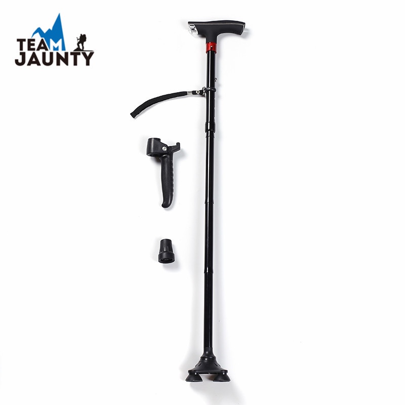 户外老年人手扙带灯老人四角拐杖折叠超轻便携铝合金防滑拐