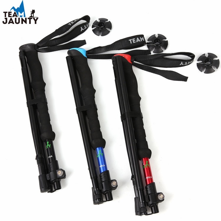 Hot-selling high-strength four-section telescopic folding short trekking poles EVA outdoor straight-handled poles with storage bags in stock pic 4
