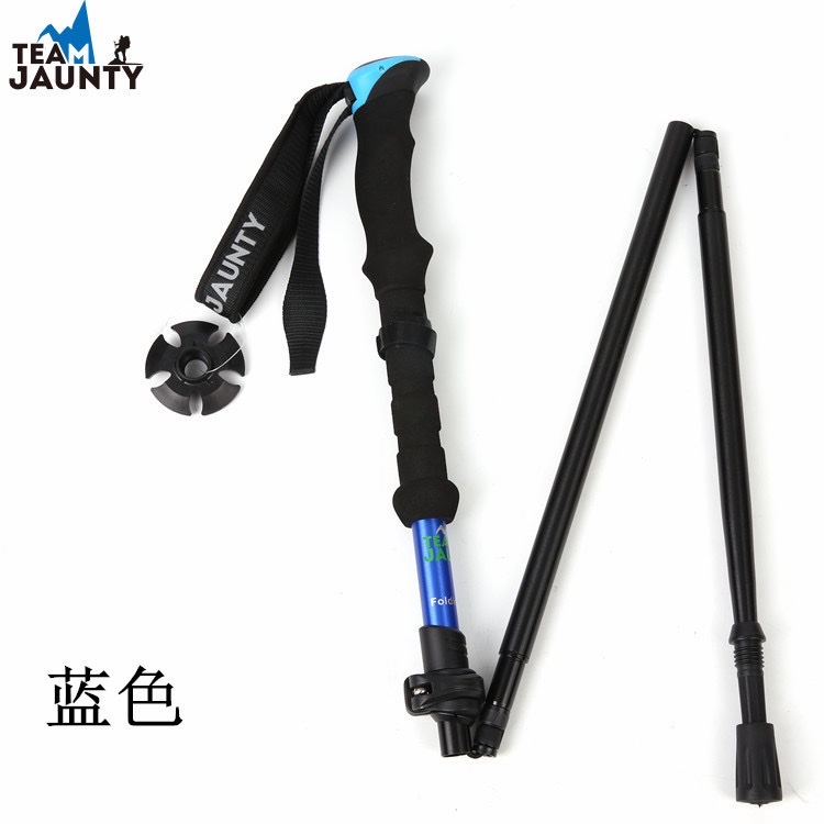 Hot-selling high-strength four-section telescopic folding short trekking poles EVA outdoor straight-handled poles with storage bags in stock pic 1