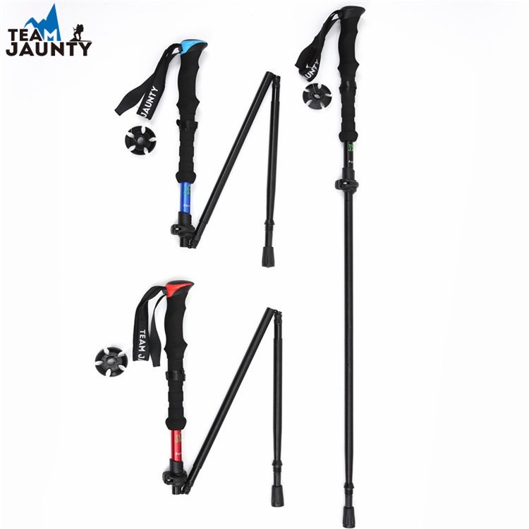 Hot-selling high-strength four-section telescopic folding short trekking poles EVA outdoor straight-handled poles with storage bags in stock pic 2