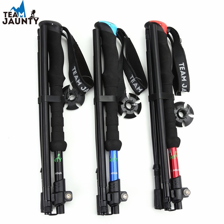 Hot-selling high-strength four-section telescopic folding short trekking poles EVA outdoor straight-handled poles with storage bags in stock pic 5