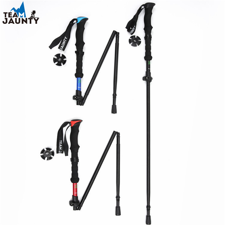 Hot-selling high-strength four-section telescopic folding short trekking poles EVA outdoor straight-handled poles with storage bags in stock details Picture
