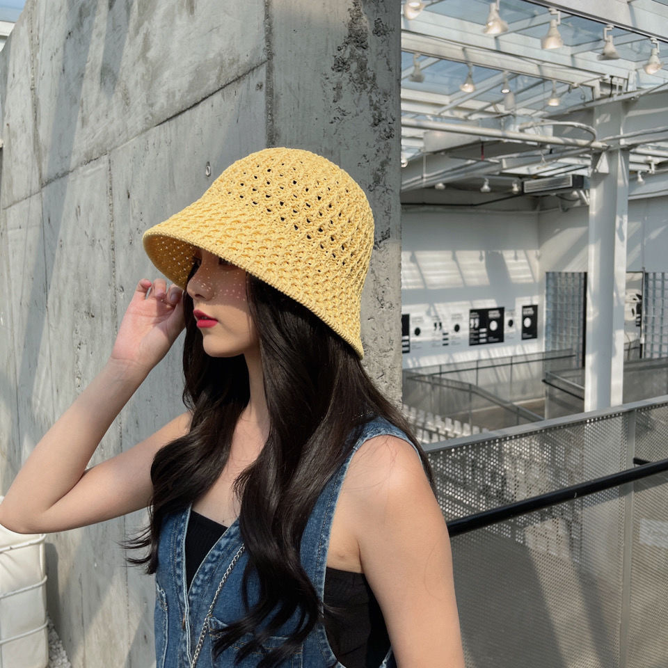 Summer's new pineapple weave bucket hat, a popular Japanese style with a hollowed-out design that highlights the face, and a sunshade and sun protection fisherman's hat detail image 6