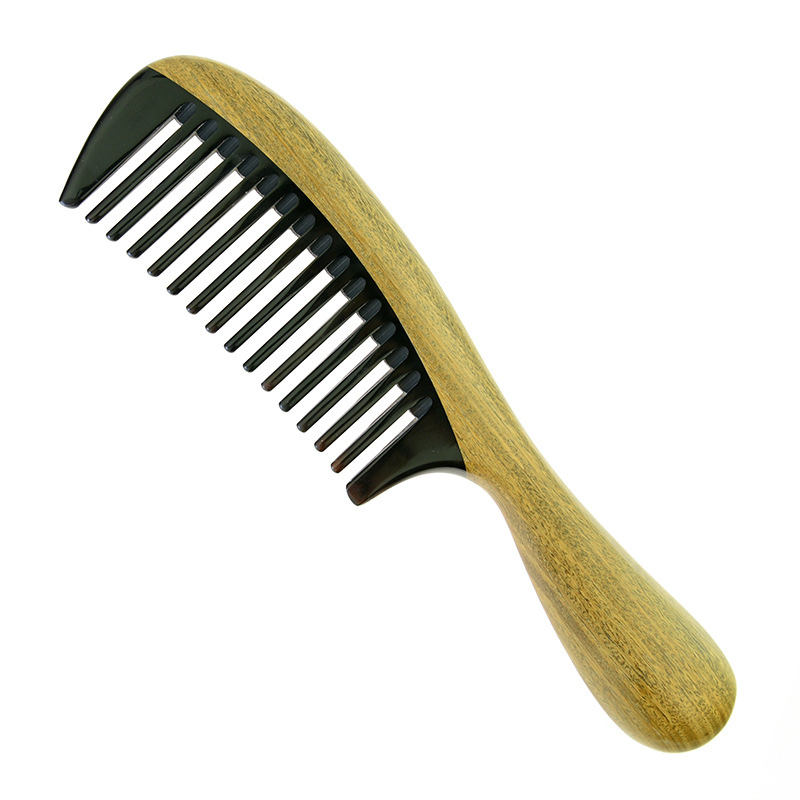 Factory direct sales of natural wood household necessities: green sandalwood combs, horn combs, coarse-toothed curly combs, thickened combs with handles detail image 12