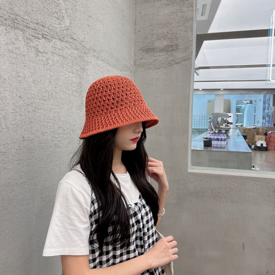 Summer's new pineapple weave bucket hat, a popular Japanese style with a hollowed-out design that highlights the face, and a sunshade and sun protection fisherman's hat Item Picture