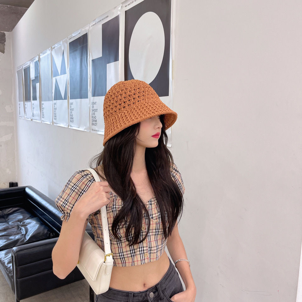 Summer's new pineapple weave bucket hat, a popular Japanese style with a hollowed-out design that highlights the face, and a sunshade and sun protection fisherman's hat detail image 5