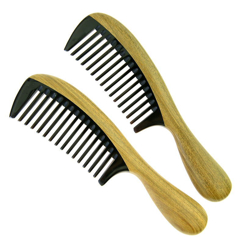 Factory direct sales of natural wood household necessities: green sandalwood combs, horn combs, coarse-toothed curly combs, thickened combs with handles Item Picture