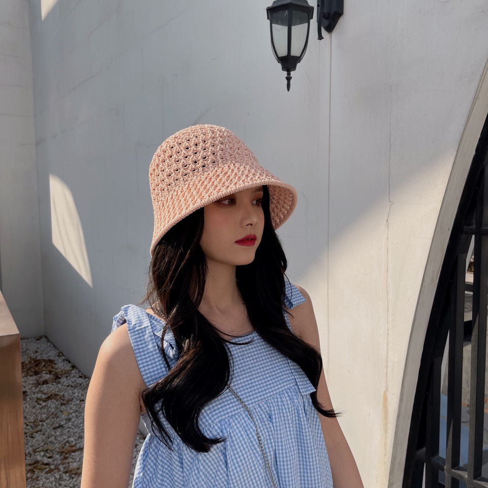 Summer's new pineapple weave bucket hat, a popular Japanese style with a hollowed-out design that highlights the face, and a sunshade and sun protection fisherman's hat detail image 7