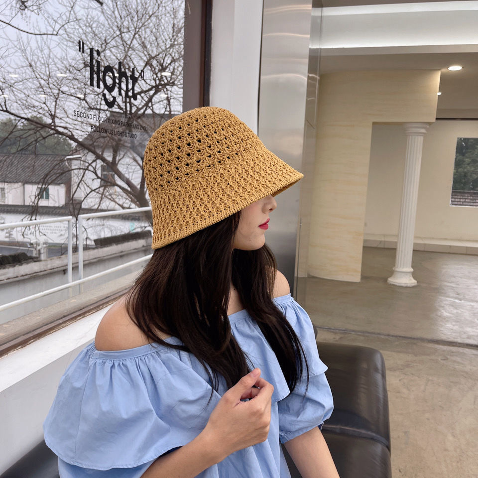 Summer's new pineapple weave bucket hat, a popular Japanese style with a hollowed-out design that highlights the face, and a sunshade and sun protection fisherman's hat details Picture