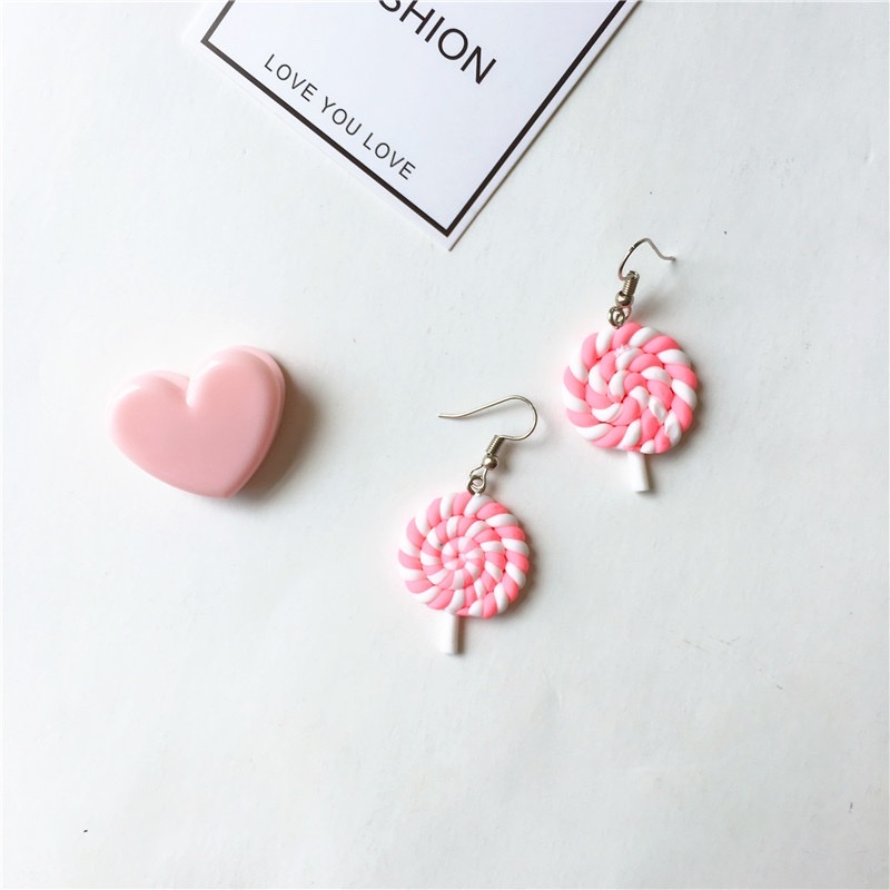 The popular seven-color soft clay lollipop earrings in Japan and South Korea can be used as ear clips details Picture