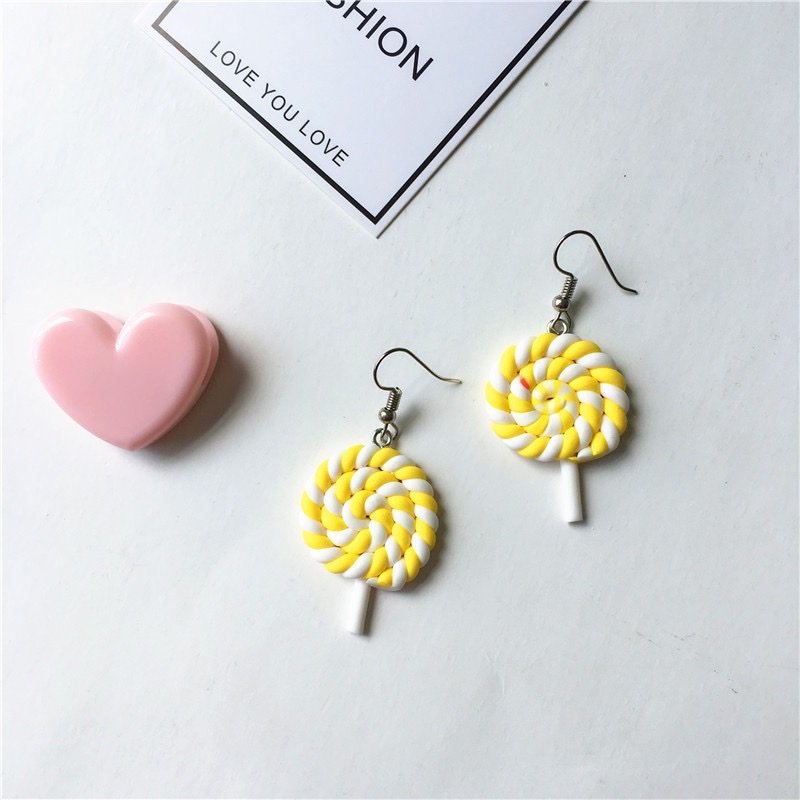 The popular seven-color soft clay lollipop earrings in Japan and South Korea can be used as ear clips Item Picture