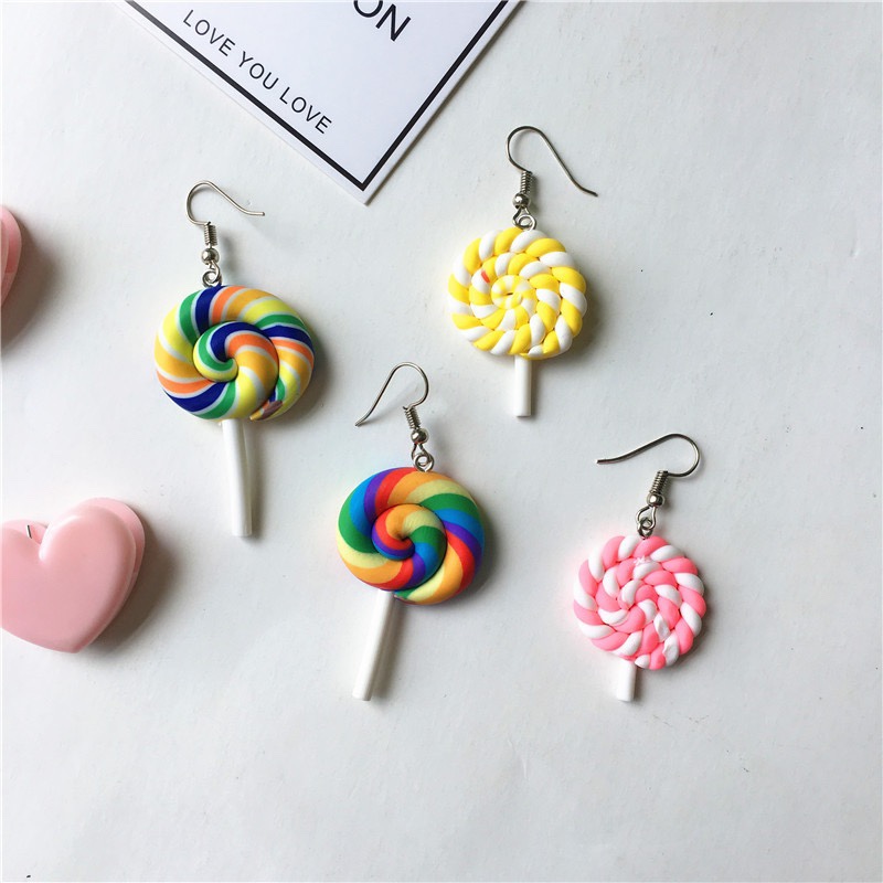 The popular seven-color soft clay lollipop earrings in Japan and South Korea can be used as ear clips
