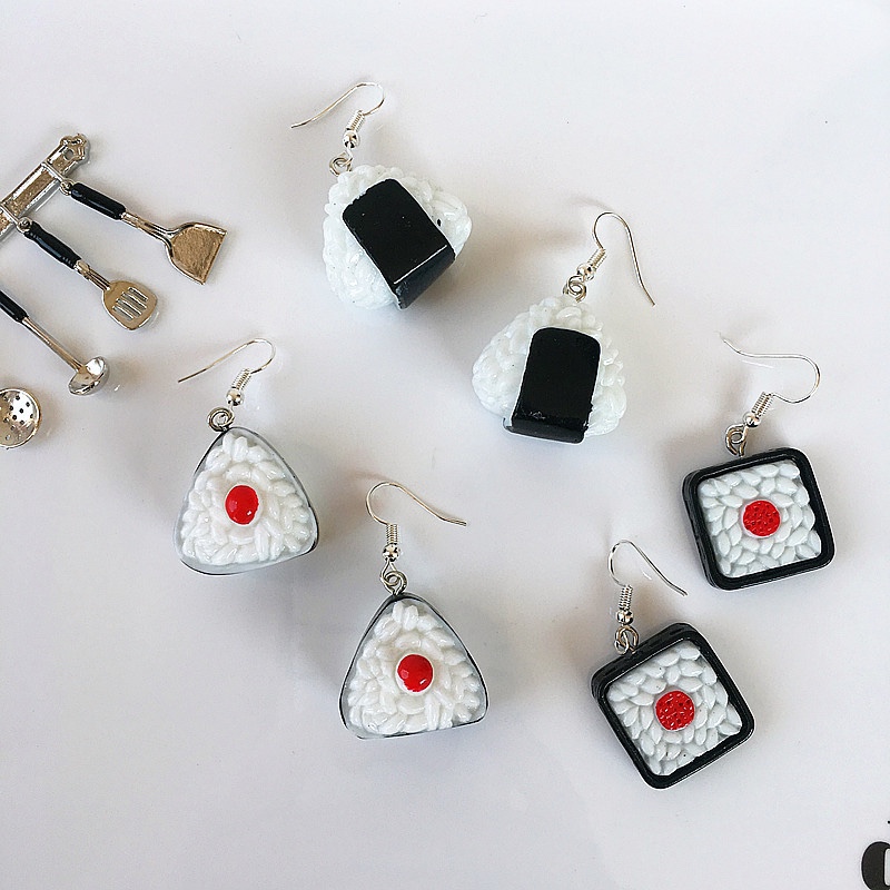 DIY handmade funny and fun earrings, cute and soft girl forest and Japanese style rice ball earrings, can be used as ear clips