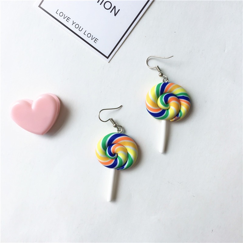 The popular seven-color soft clay lollipop earrings in Japan and South Korea can be used as ear clips Specification image