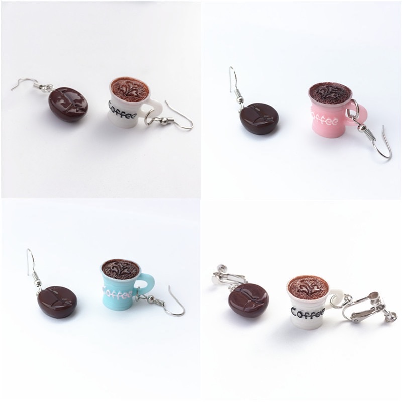Realistic exaggerated personalized earrings, original handcrafted coffee bean earrings that can be used as ear clips details Picture