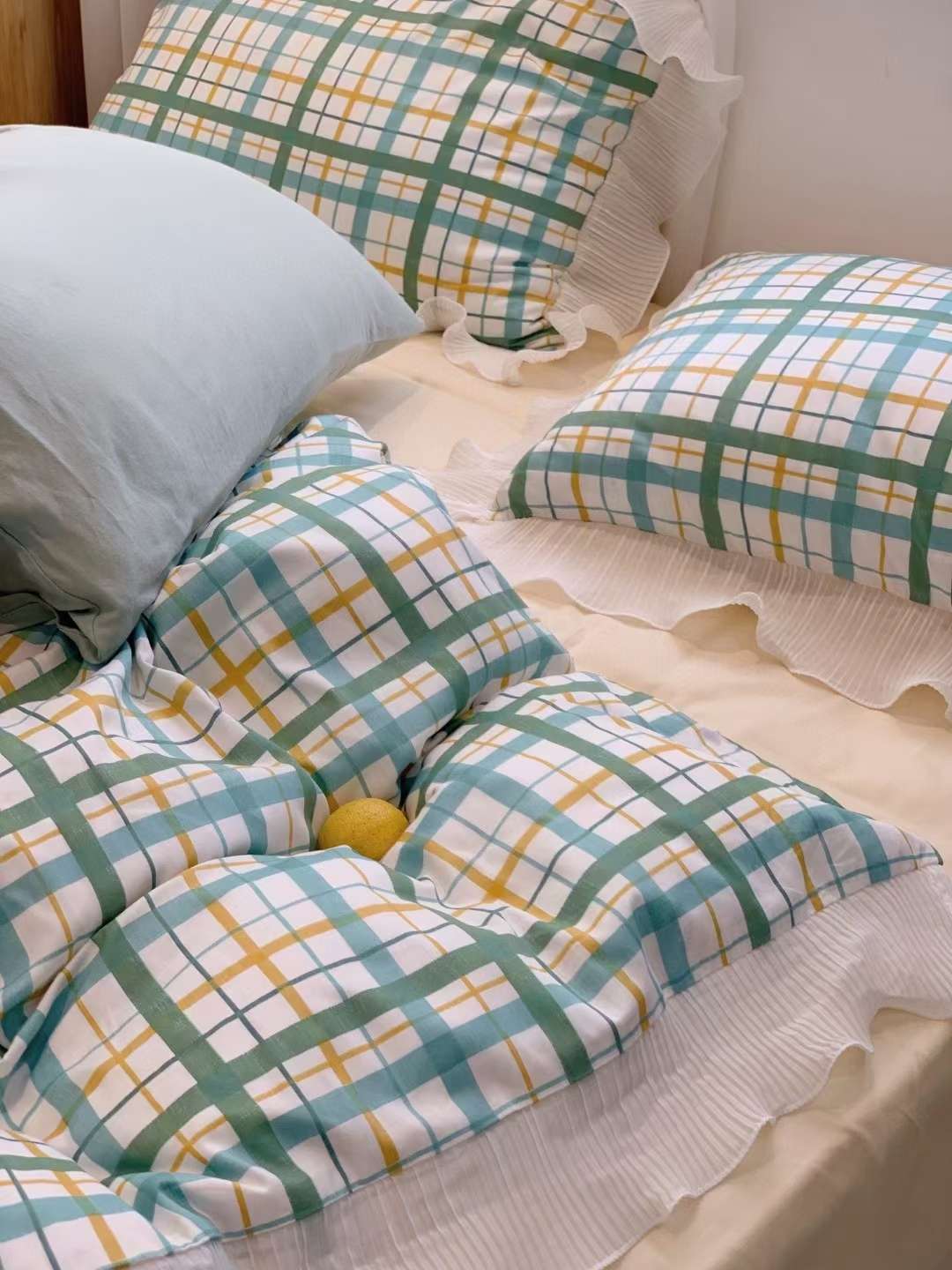 奶油格子被子/全棉套件被子/宠物全棉套件产品图