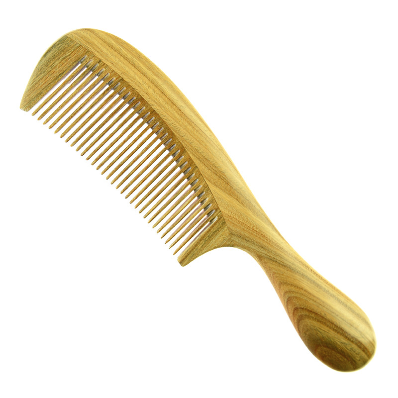 Genuine natural wood green sandalwood comb, extended handle, fine-toothed comb, wide-toothed curly comb detail image 18