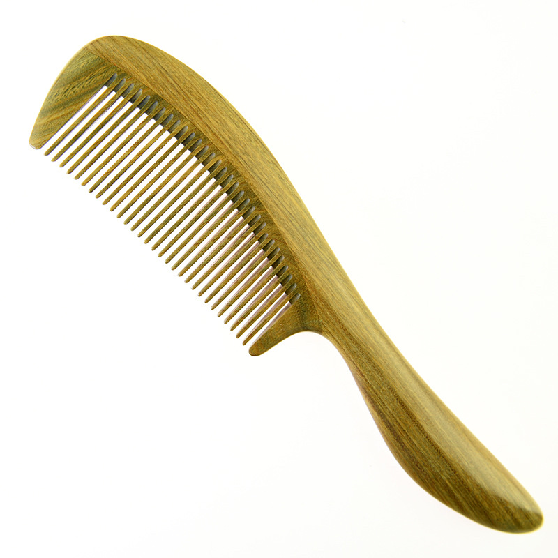 Genuine natural wood green sandalwood comb, extended handle, fine-toothed comb, wide-toothed curly comb detail image 17