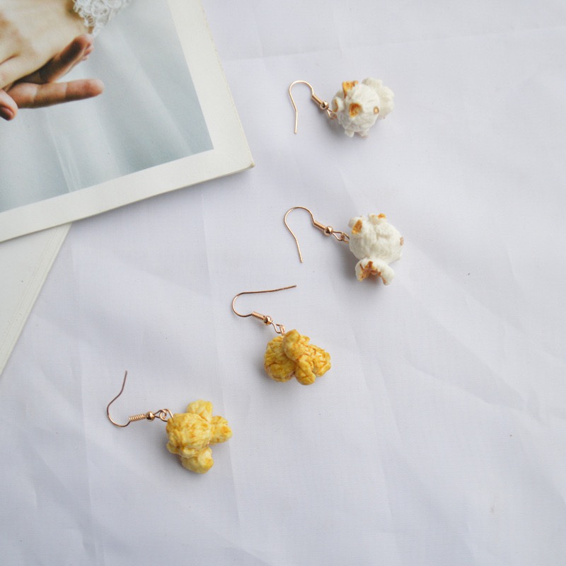 The Korean version of the best-selling simulation food popcorn earrings can be used as ear clips