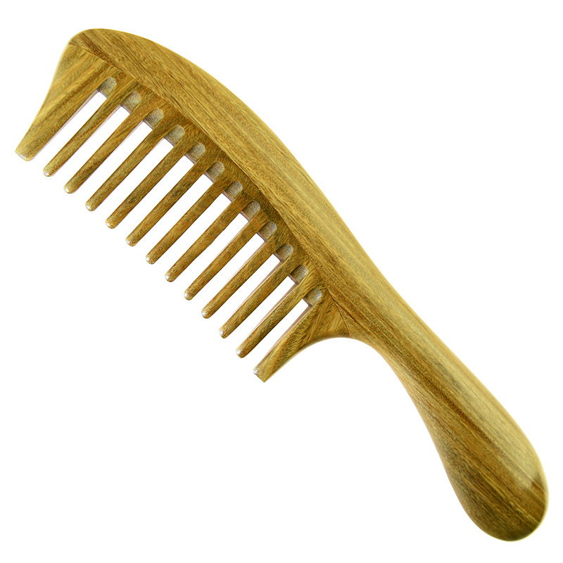 Genuine natural wood green sandalwood comb, extended handle, fine-toothed comb, wide-toothed curly comb detail image 19