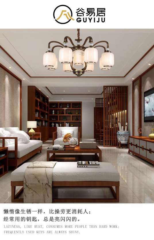 American-style chandelier, living room lamp, retro villa, duplex, hall, dining room, bedroom, simple European-style all-copper marble chandelier Specification image