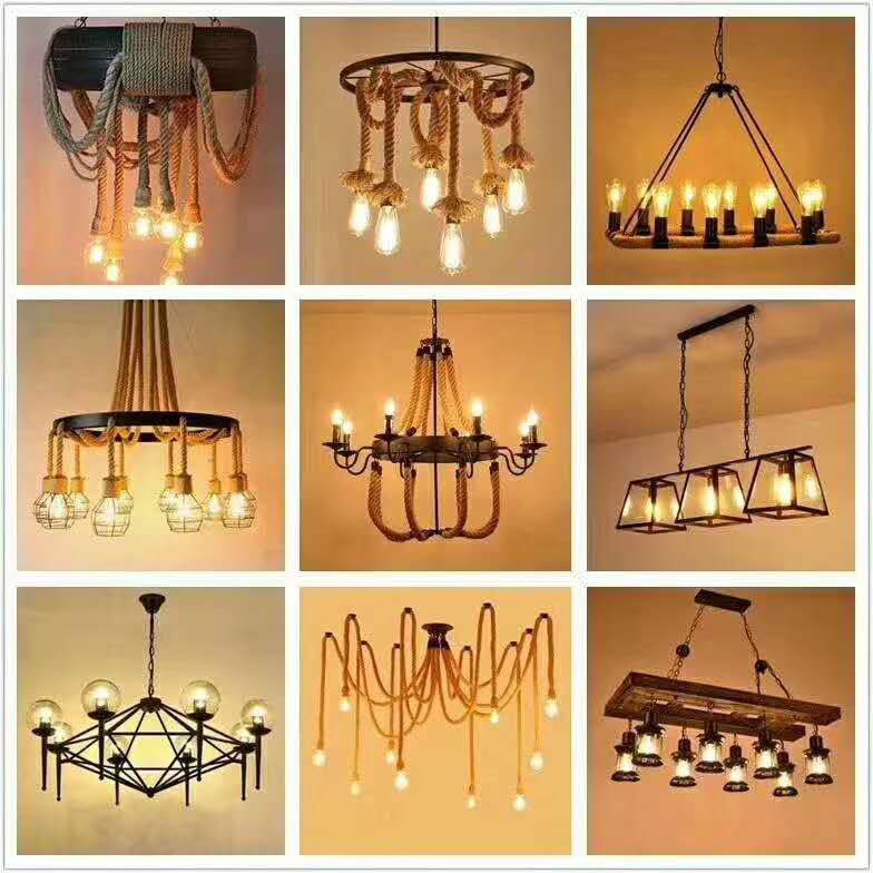 Hemp rope lamps, bar lamps, creative lamps, farm and pastoral lamps details Picture