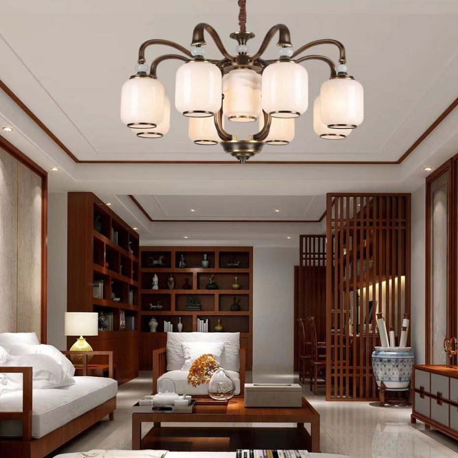 American-style chandelier, living room lamp, retro villa, duplex, hall, dining room, bedroom, simple European-style all-copper marble chandelier