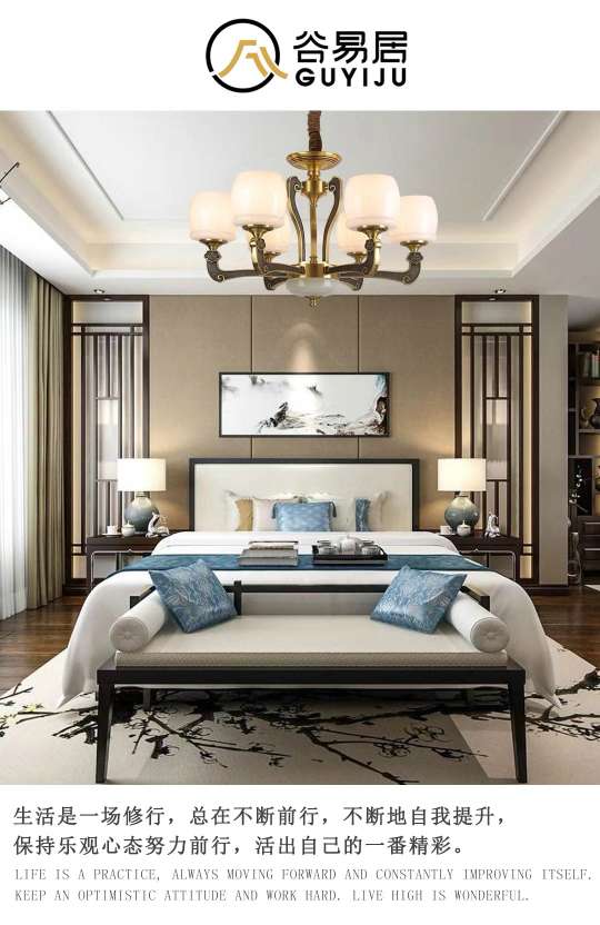 American-style chandelier, living room lamp, retro villa, duplex, hall, dining room, bedroom, simple European-style all-copper marble chandelier details Picture