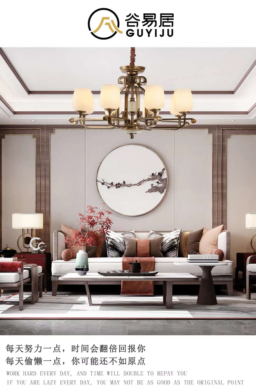 American-style chandelier, living room lamp, retro villa, duplex, hall, dining room, bedroom, simple European-style all-copper marble chandelier Item Picture