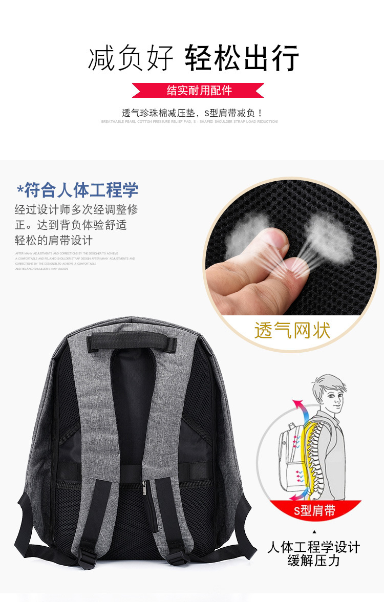 跨境货源双肩包男士商务背包大容量电脑包防盗双肩背包定制代发详情图4