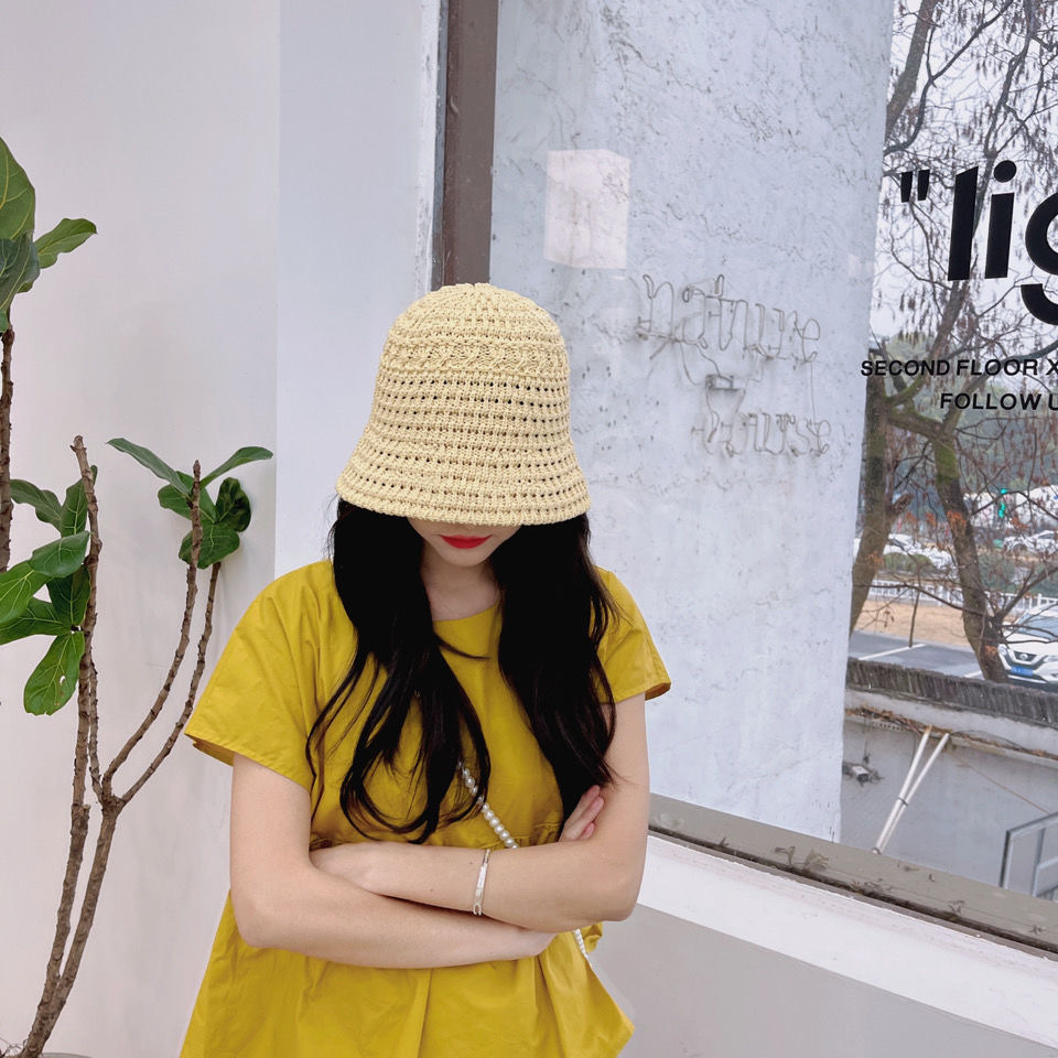 A Japanese-style, thin, breathable fisherman's hat with a hollowed-out design for women, a new spring and summer Korean-style, casual and versatile small bucket hat that shows off your face detail image 1