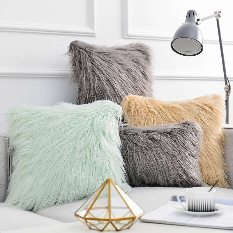Solid-color Nordic plush beach wool home hotel throw pillow cushion square pillowcase detail image 2